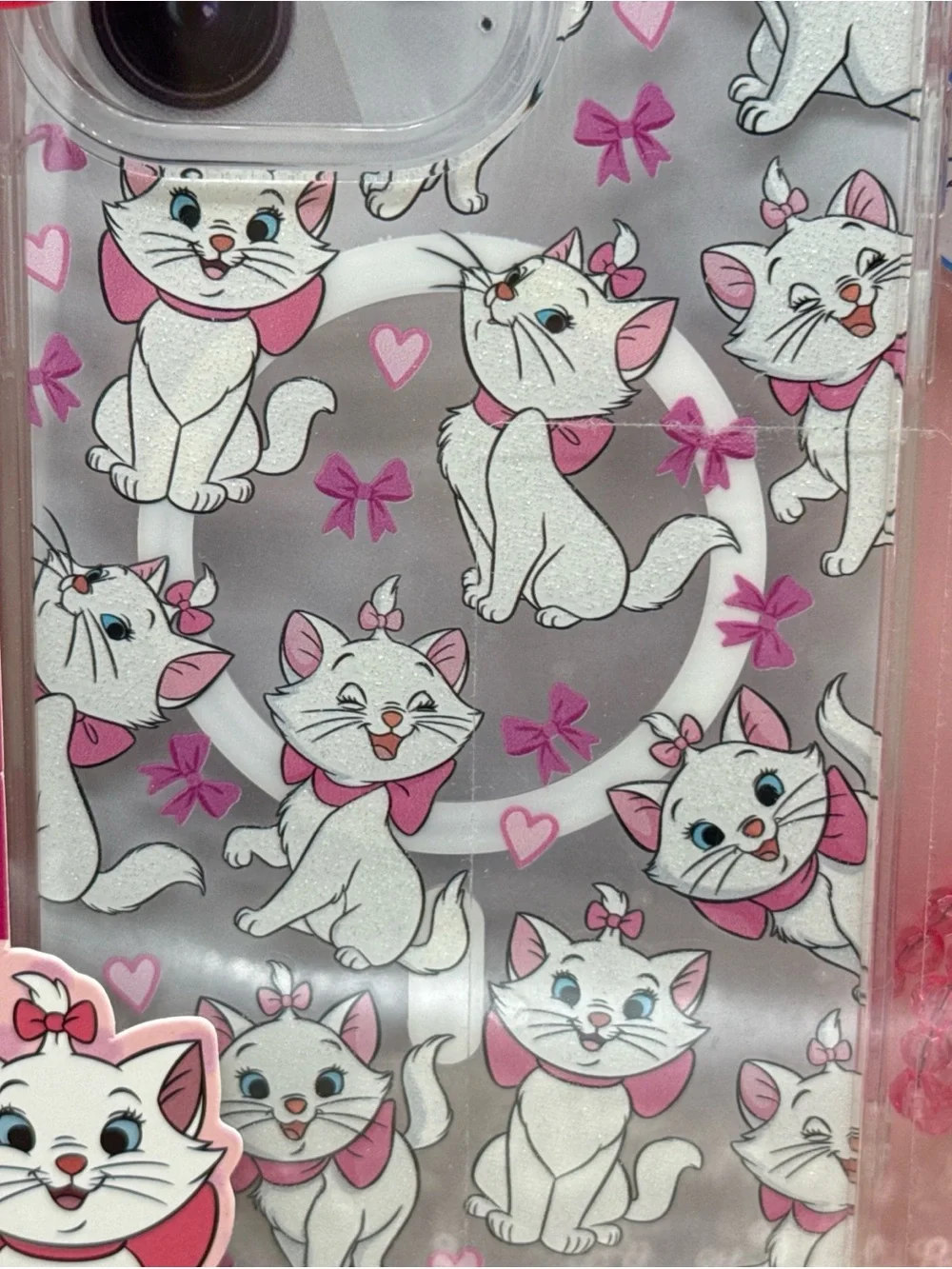 New Disney Aristocats Marie iPhone 15 Pro Max Case With Bow Charm Glitter Pink
